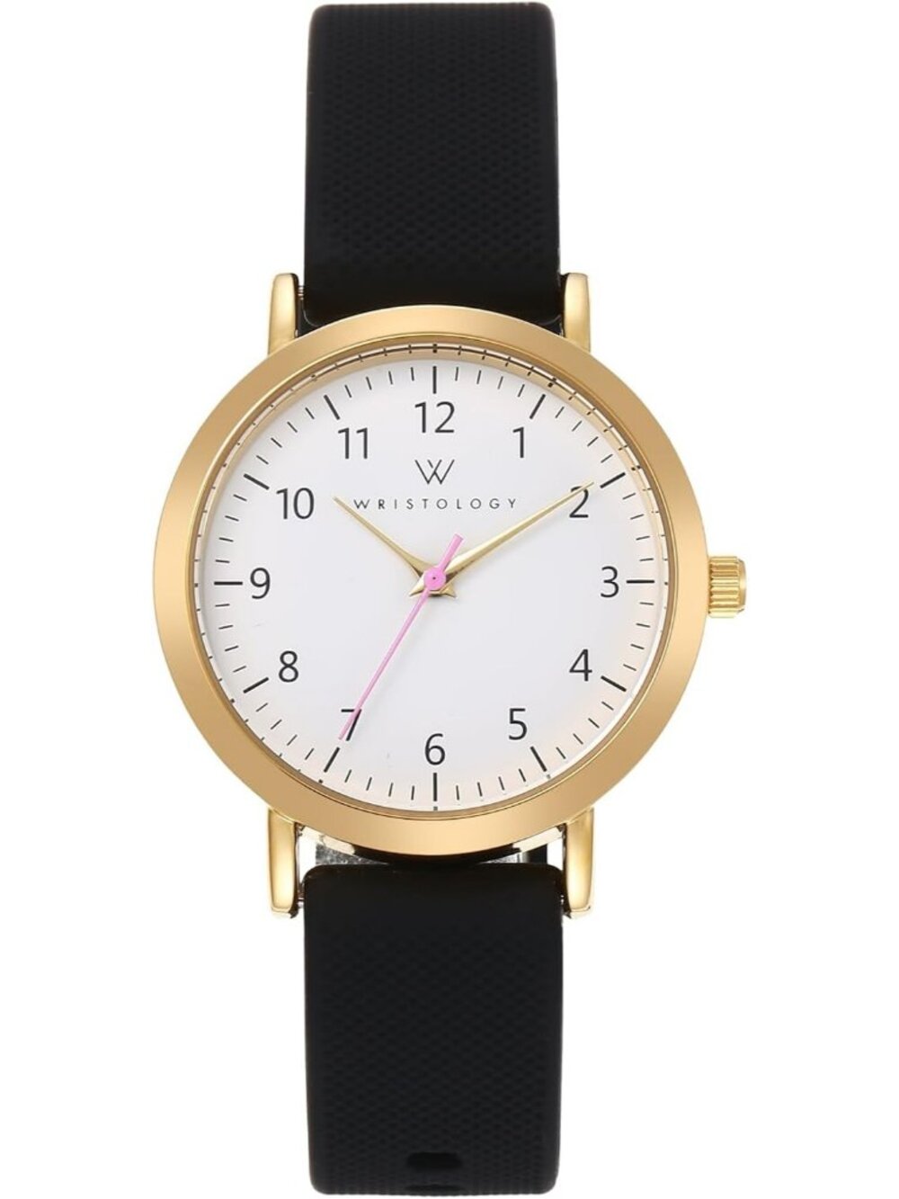 Women's Black Gold Silicone Strap Easy to Read Analog Large Face Wrist Watch